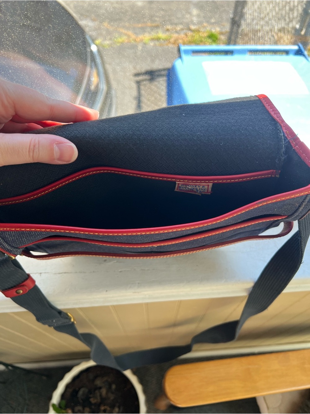 Dooney & Bourke Navy Canvas Shoulder Bag with Red Trim - Picture 5 of 7